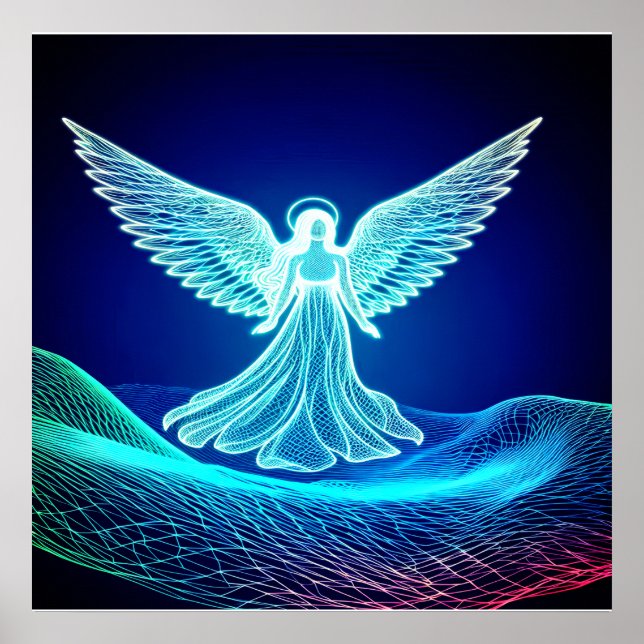 Póster de un ángel blanco brillante descansando en (Frente)