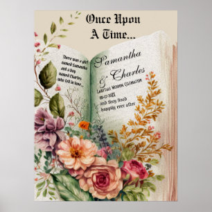 Póster De una vez   Boda de libros florales
