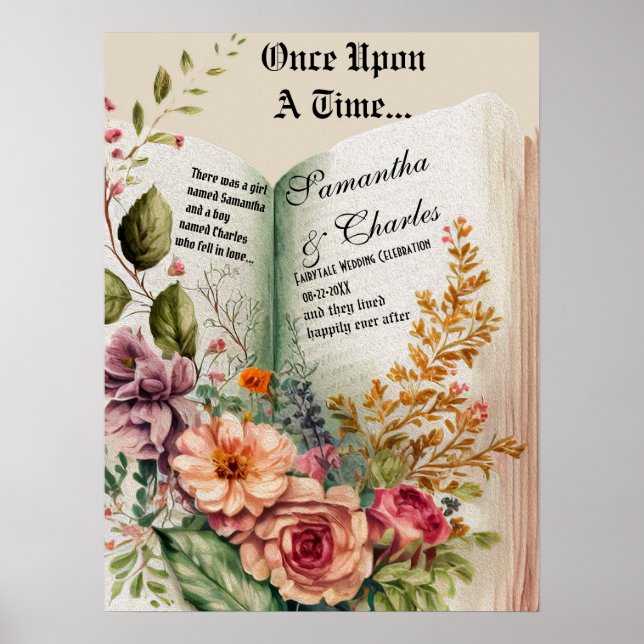 Póster De una vez | Boda de libros florales (Frente)