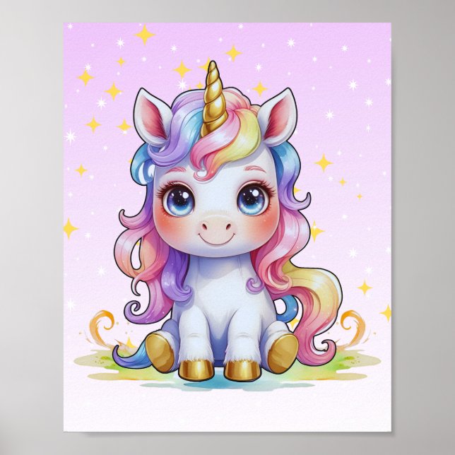 Póster de Unicornio de Cuerno Dorado (Frente)