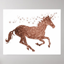 Póster de Unicornio de Rosa Dorado Brillante