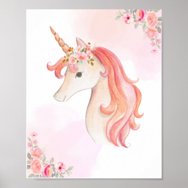 Póster de Unicornio en Acuarela. Decoración de Gua (Frente)
