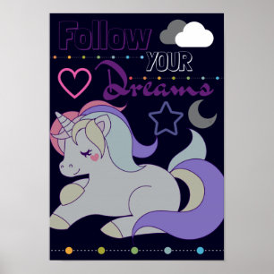 Póster de unicornio para seguir tus sueños