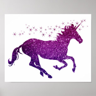 Póster de unicornio rosa y púrpura brillante