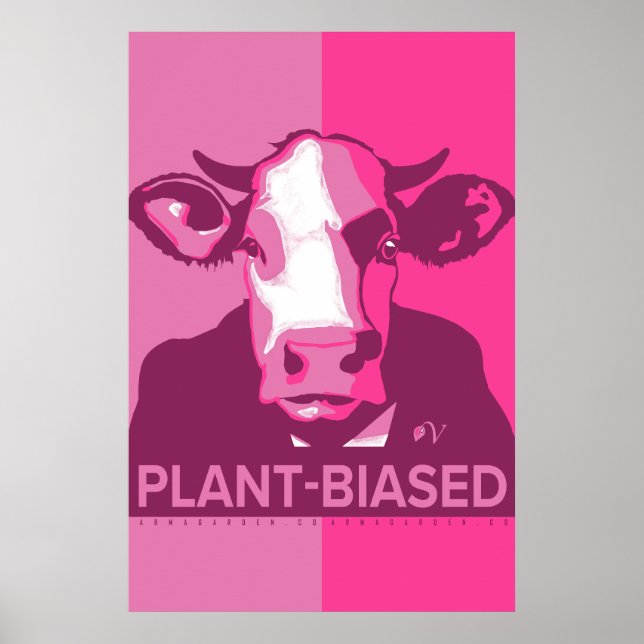 Poster de vaca de arte pop rosado - con sesgo vege (Frente)