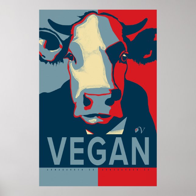 Póster de vaca pop art rojo blanco y azul - Vegano (Frente)