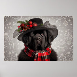 Póster de vacaciones de la dama Newfie de Navidad