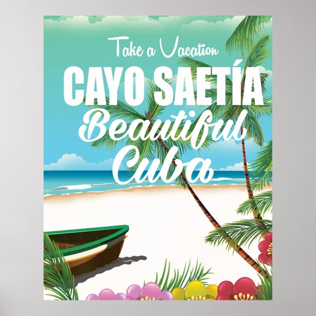 Póster de vacaciones en la playa de Cayo Saetía Cu (Frente)