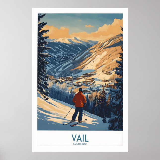 Póster de Vail Colorado Impresión de Esquí 1 (Frente)