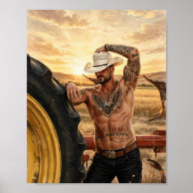 Póster de vaquero de neumático de tractor
