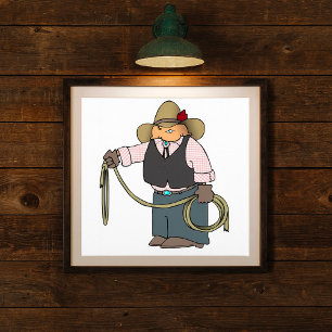 Póster de vaquero sosteniendo un lazo