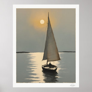 Póster de velero al atardecer