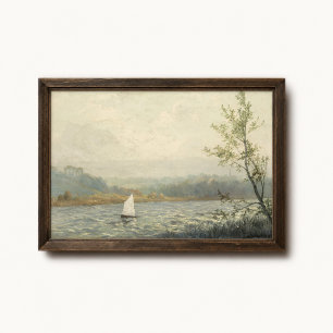 Póster de velero en lago brumoso - Arte de paisaje