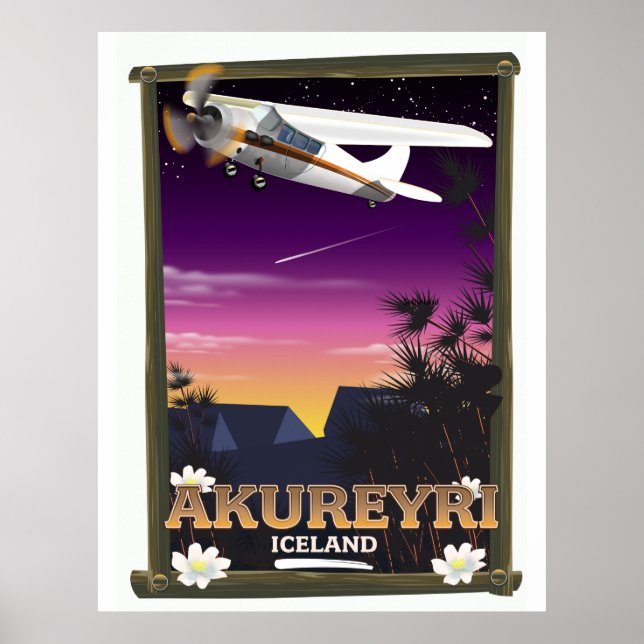 Póster de viaje a Akureyri Islandia (Frente)