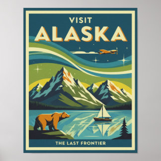 Póster de viaje a Alaska de mediados de siglo