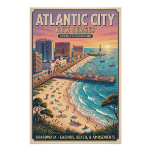 Póster de viaje a Atlantic City, Nueva Jersey