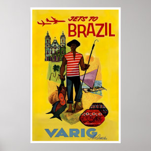 Póster de viaje a Brasil Varig Airlines Arte Rio D