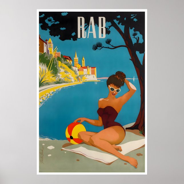 Póster de viaje a Croacia Isla Rab Arte Impresión  (Frente)