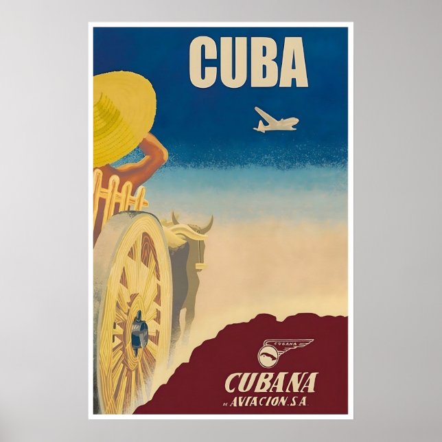 Póster de viaje a Cuba Arte de Cubana Airlines Reg (Frente)