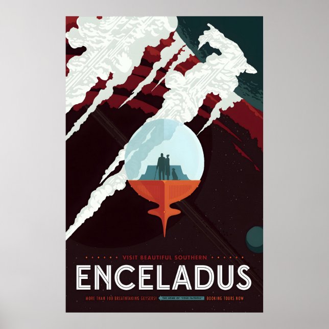 Póster de viaje a Encélado de Retro Sci-Fi Futuris (Frente)