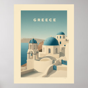 Póster de viaje a Grecia Santorini