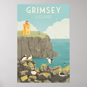 Póster de viaje a Grimsey Islandia