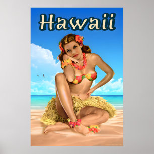 Póster de viaje a Hawái Águila de mar hierba de An