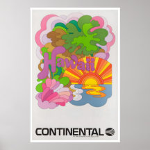 Póster de viaje a Hawái Arte hawaiano Continental