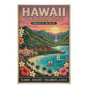 Póster de viaje a Hawái - El paraíso del estado de
