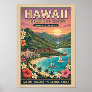 Póster de viaje a Hawái - El paraíso del estado de
