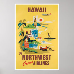 Póster de viaje a Hawái Impresión de arte hawaiano