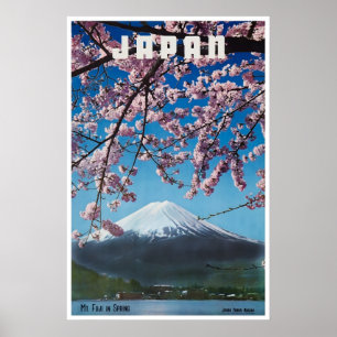 Póster de viaje a Japón Impresión de Mt Fuji Cerez