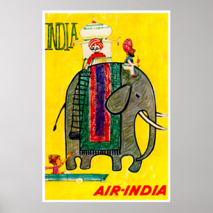 Póster de viaje a la India Elefante Arte Indio