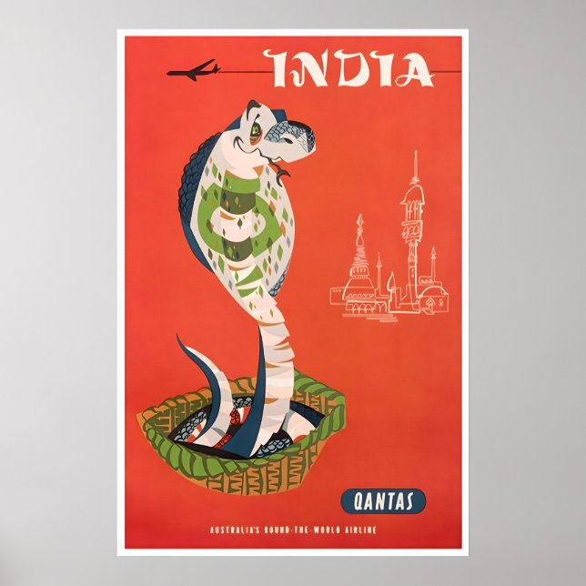 Póster de viaje a la India. Impresión de arte indi (Frente)