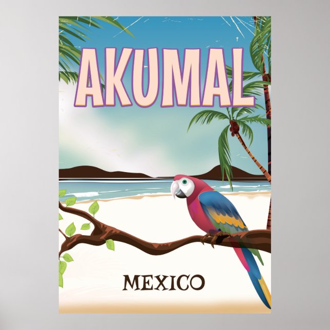 Póster de viaje a la playa Akumal México (Frente)