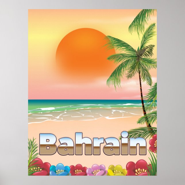 Póster de viaje a la playa de Bahrein (Frente)
