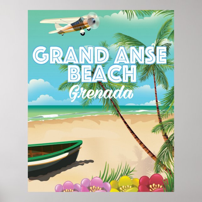 Póster de viaje a la playa de Grand Anse de Granad (Frente)