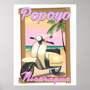 Póster de viaje a la playa Popoyo Nicaragua