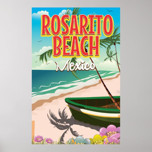Póster de viaje a la playa Rosarito México (Frente)