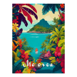 Póster de viaje a Moorea Polinesia