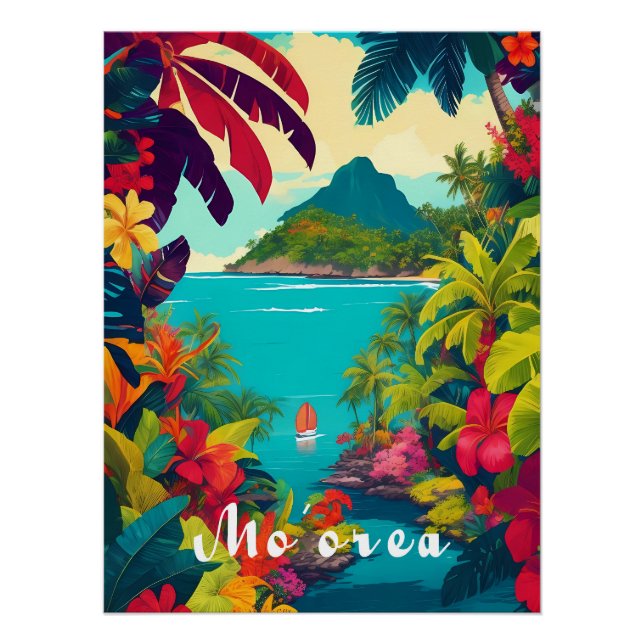 Póster de viaje a Moorea Polinesia (Anverso)
