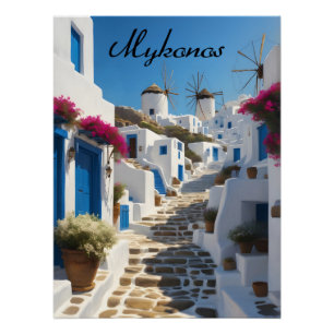 Póster de viaje a Mykonos Grecia