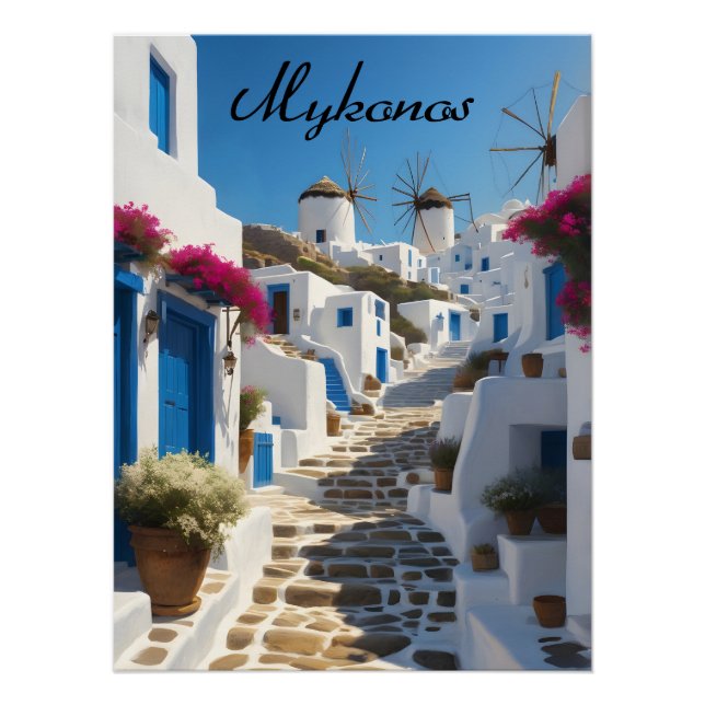 Póster de viaje a Mykonos Grecia (Anverso)