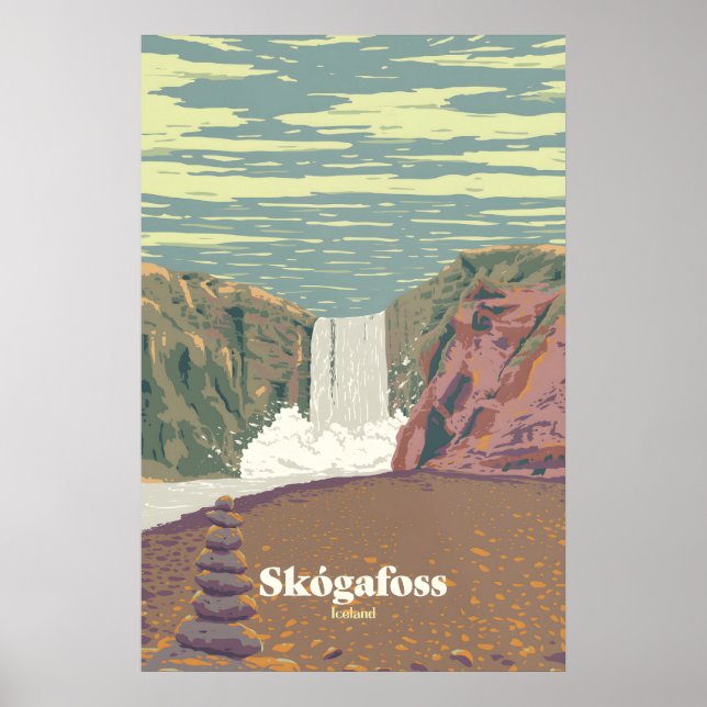 Póster de viaje a Skogafoss Islandia (Frente)