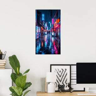 Póster de viaje a Tokio Japón - Lluvia nocturna de