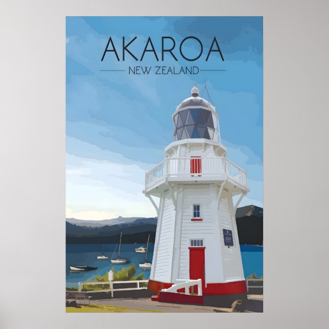 Póster de viaje Akaroa Nueva Zelanda (Frente)