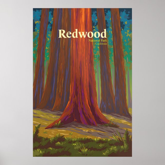 Póster de viaje al Parque Nacional Redwood (Frente)
