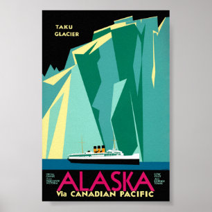 Póster de viaje antiguo de Alaska restaurado