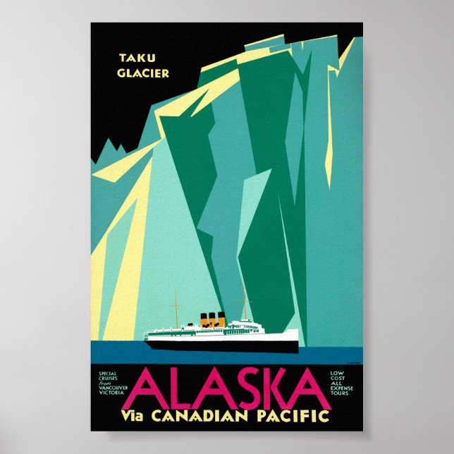 Póster de viaje antiguo de Alaska restaurado (Frente)