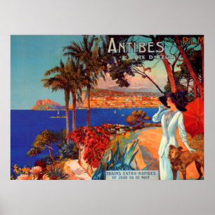 Póster de viaje antiguo de Antibes Cote D'Azur